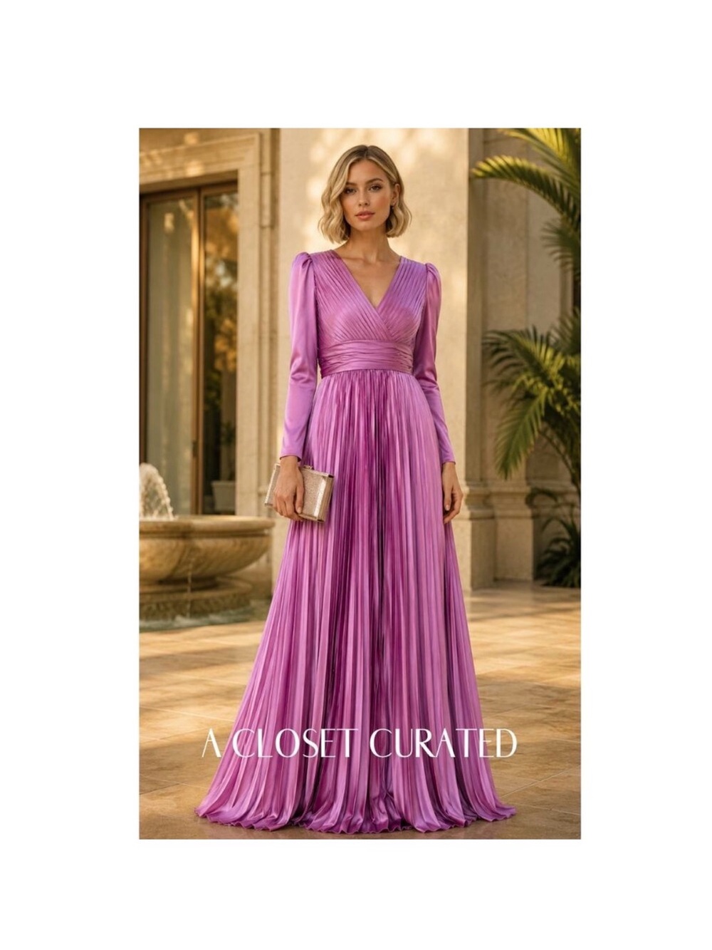 Mac Duggal Lilac Pleated V-Neck Maxi Gown